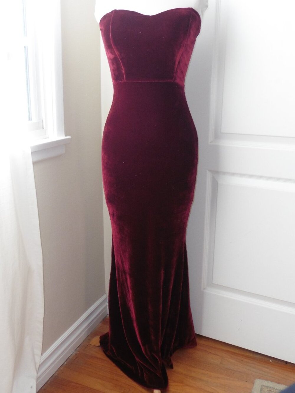Windsor Vintage Ruby Red Velvet Strapless Dress Gown Small